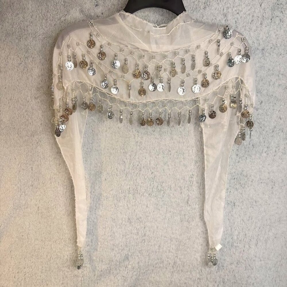 Belly Dancer Shawl, Waist wrap, Jingles, lightweight linen, Silver,  Used